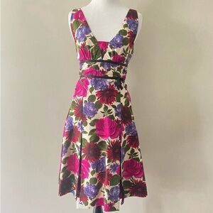 Tibi Multicolor V Neck Floral Midi Dress